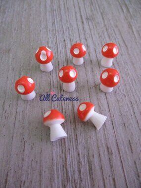 (NWOT) 8pc Orange Miniature Mushroom Figurines for Crafts or Fairy Gardens